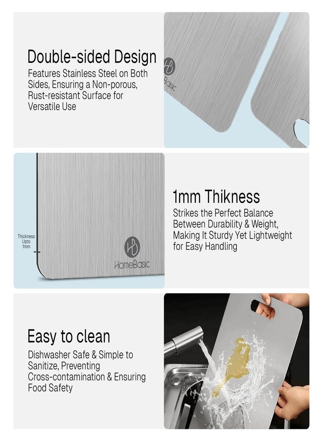 هوم بايسك لوح تقطيع من الفولاذ المقاوم للصدأ من هوم بيسيك للمطبخ (صغير - 30 × 20 × 0.1 سم) | لوح تقطيع من الفولاذ الآمن غذائيًا للخضراوات والفواكه واللحوم والأسماك | خالٍ من الجزيئات البلاستيكية الدقيقة ولا يمتص البكتيريا، غير مسامي - Image 5